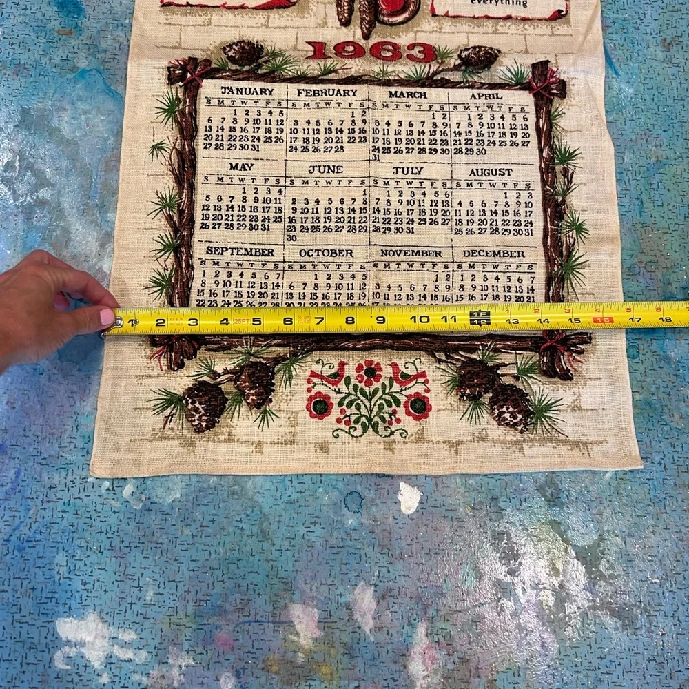 1963 Cuckoo Clock Linen Calendar